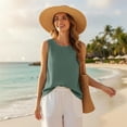 thumbnail image 5 of GZWYHT Linen Tank Tops For Women，Womens Tank Tops Sleeveless Linen Tops For Women Organic Cotton Tank Tops Womens Linen Vest Cotton Sleeveless Tops Linen Vest Top Green XL, 5 of 9