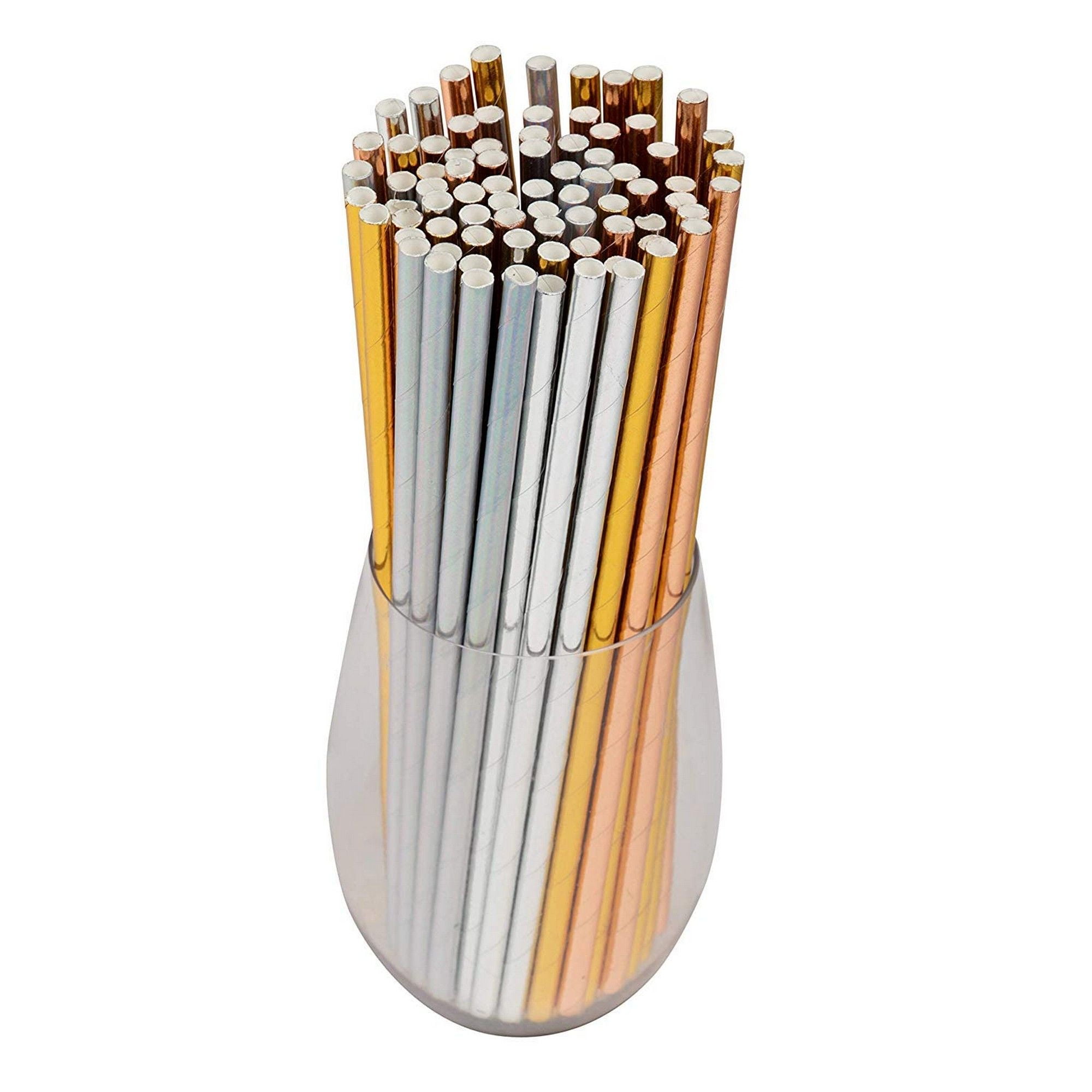 Pack Of 100 Metallic Foil Birthday And Biodegradable Silver Straws Paper Bulk