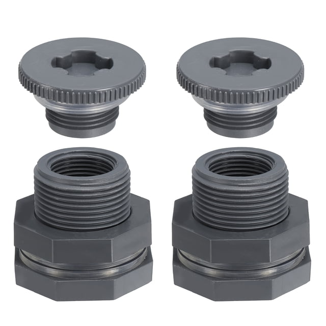 Unique Bargains PVC Bulkhead Fitting with Cap NPT 3/4" Water Tank Connector Gray 2Pcs