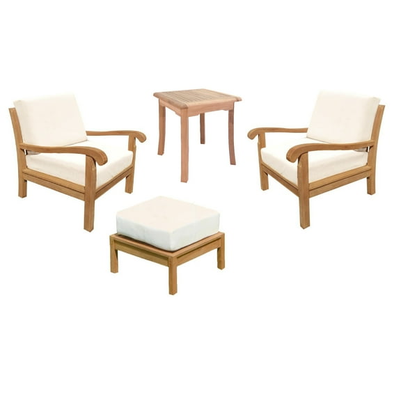 Napa 4 Pc Lounge Chair Set: 2 Lounge Chairs, Ottoman & Side Table With Cushions in Sunbrela Fabric #5404 Canvas Natural