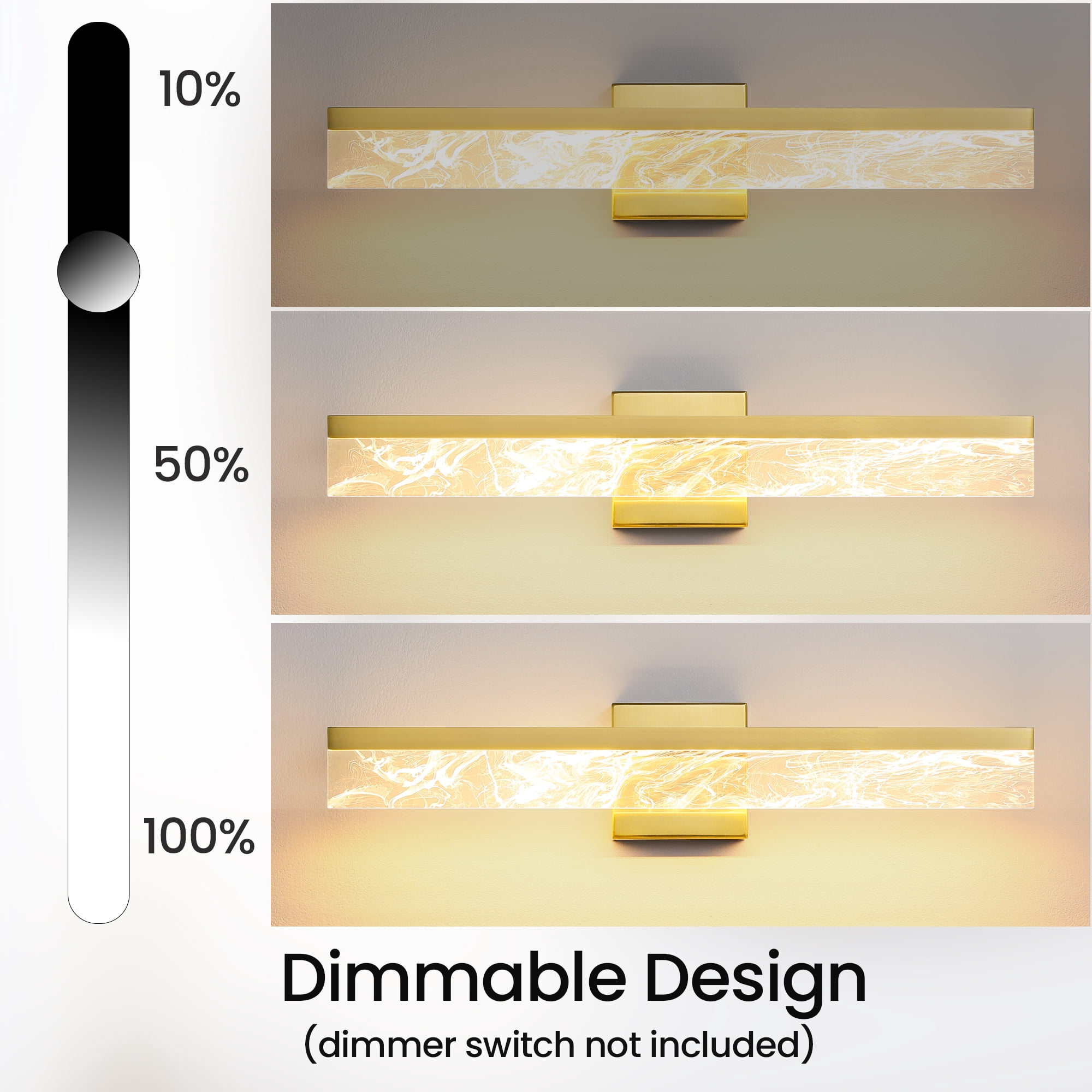 Gold Bathroom Light Fixtures 24 inch Dimmable Metal Wall Sconce Fixtures Over Mirror LED Vanity Light Bar for Restroom Mirror 3000K Warm White Light