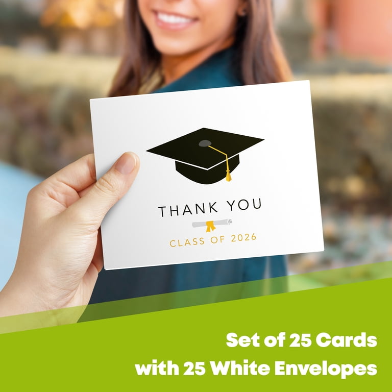 Graduation Cards 2026 Thank You Card - Cute & Stylish Greeting, Appreciation, Celebratory Greeting Card | 4.25 x 5.5 When Folded (A2 Size) | 80lb