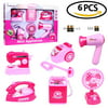 Mini Makeup Toys Pretend Play for Girls Home Appliances Girl Toys for Pink Electronic Dryer Iron Fan Vacuum Sewing Machine Washer Set 6 PCs