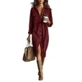 thumbnail image 2 of Women's Fall Corduroy Dress Vintage Button Up Midi Dress, Collared Long Sleeve Work Dresses, 2 of 6