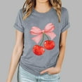 thumbnail image 4 of Busydd Womens Tops Fashion Cherries Graphic Tee Shirts Round Neck Short Sleeve Summer Tops Casual Loose T-Shirts for Women, 4 of 5