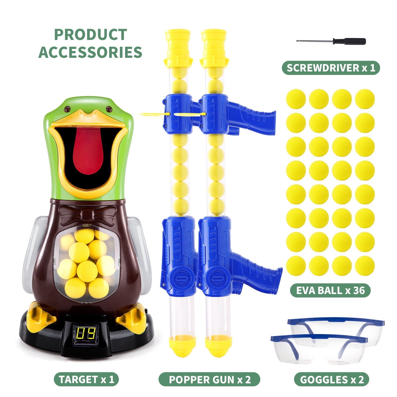 Duck Shooting Toys for Kids, 2 Packs of Toy Foam Blasters with Movable Target, Interactive Competition Game Gift for Boys and Girls