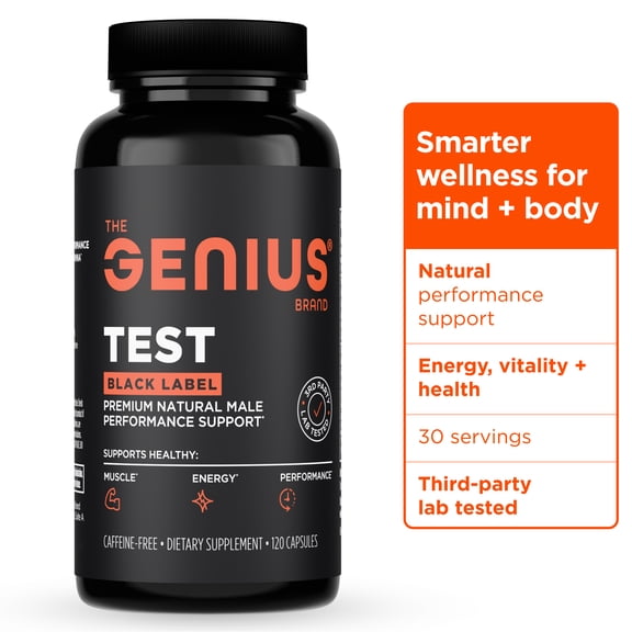 The Genius Brand Test Black Label - Testosterone Supplement for Men - Muscle Support, Energy & Performance Support - with D-Aspartic Acid, Magnesium, Korean Red Ginseng & Vitamins - 120 Capsules