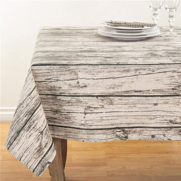 SARO 60 in. Square Printed Wood Design Tablecloth Natural