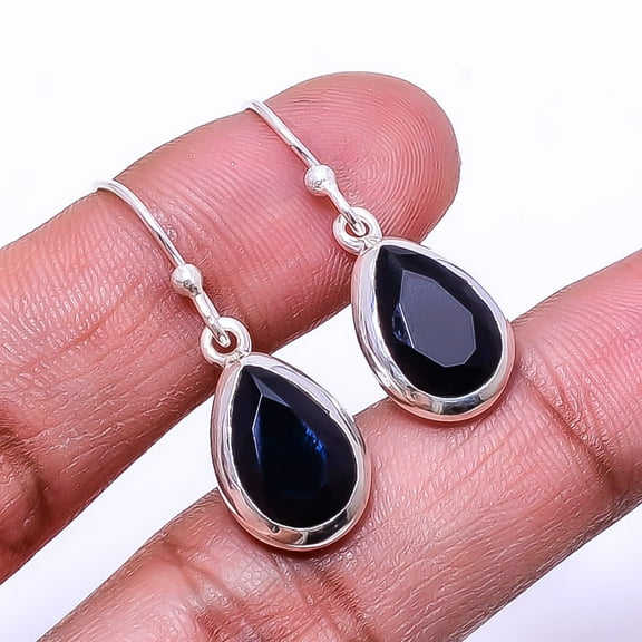 Black Onyx 925 Sterling Silver Earring 1.17", Handmade Earring, Silver Jewelry Earring, Drop Dangle Earring, Elegant Earring, Black Gemstone Earring,