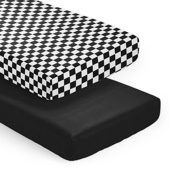 Sweet Jojo Designs Black and White Gingham Checkered Plaid Boy, Girl, Unisex/Gender Neutral Fitted Crib Sheets Set 2 Piece