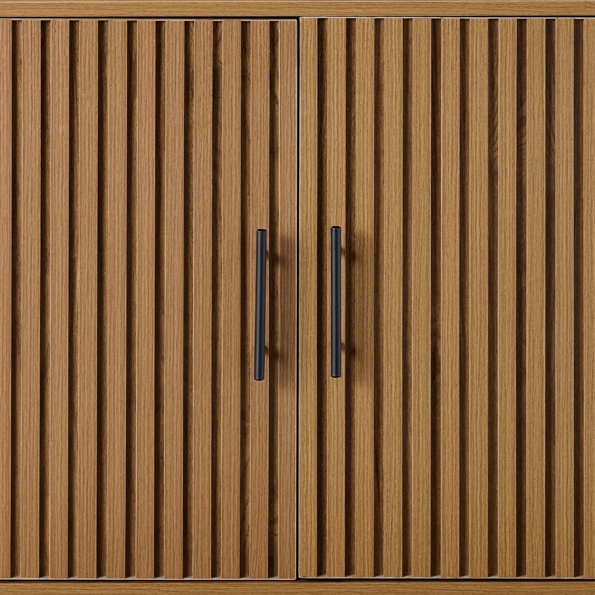 Best Choice Products 2-Door Slatted   Storage Cabinet, Accent Furniture w/ Non-Scratch Foot Pads - Brown