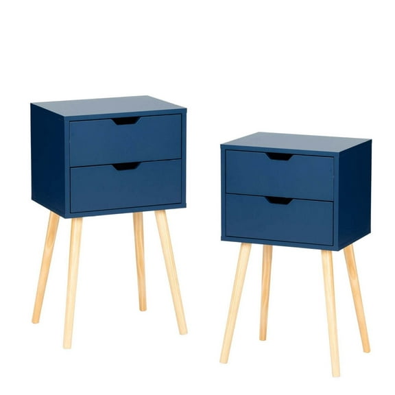 AetherLove Nightstands Set of 2, Night Stand with Drawers, Bedside Tables with Solid Wood Legs and Large Storage Space, End Table, Side Table, for Bedroom,Blue