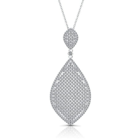 Tilo Jewelry Sterling Silver Pendant Necklace with Cubic Zirconia Large Teardrop Design | 18 Inch | Women & Unisex