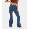 thumbnail image 2 of AEXTO Flex High Waisted Crossover Pocket Washed Stretchy Knit Casual Super Flare Jeans # summer # summervibes # NovaTopFinds # TikTokShopBacktoSchool Bottoms Denim, 2 of 5