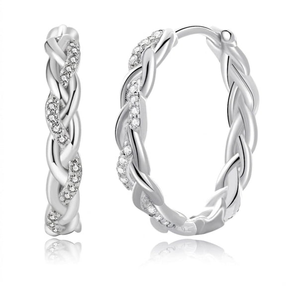 YEUOYEA Silver Plated Huggie Hoop Earrings for Women Hypoallergenic Braided CZ Mini Hoops 15mm