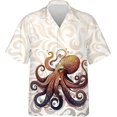 thumbnail image 3 of Camisa de verano para hombre con estampado 3D de pulpo y animales marinos, manga corta, botones de solapa, camisas personalizadas para viajar al trabajo, estilo hawaiano, 3 of 5