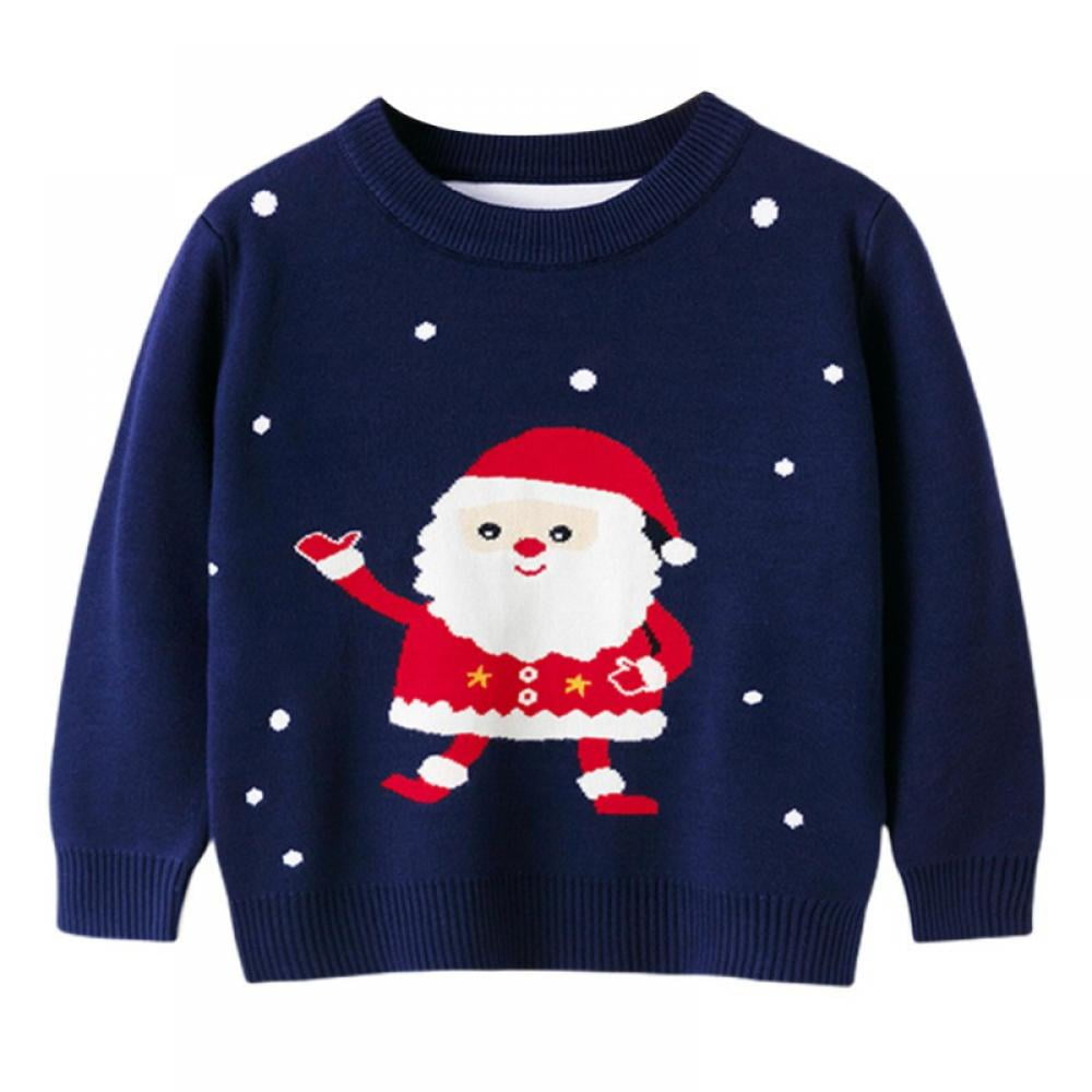 Toddler Boy Girl Christmas Sweater Knite Pullover Xmas Reindeer Elk Snowman Cartoon Sweatshirts Tops