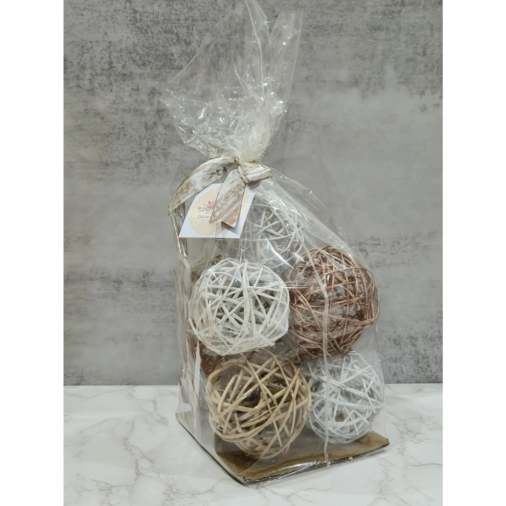 Rattan Orbs, Glitter, Natural with Copper & White