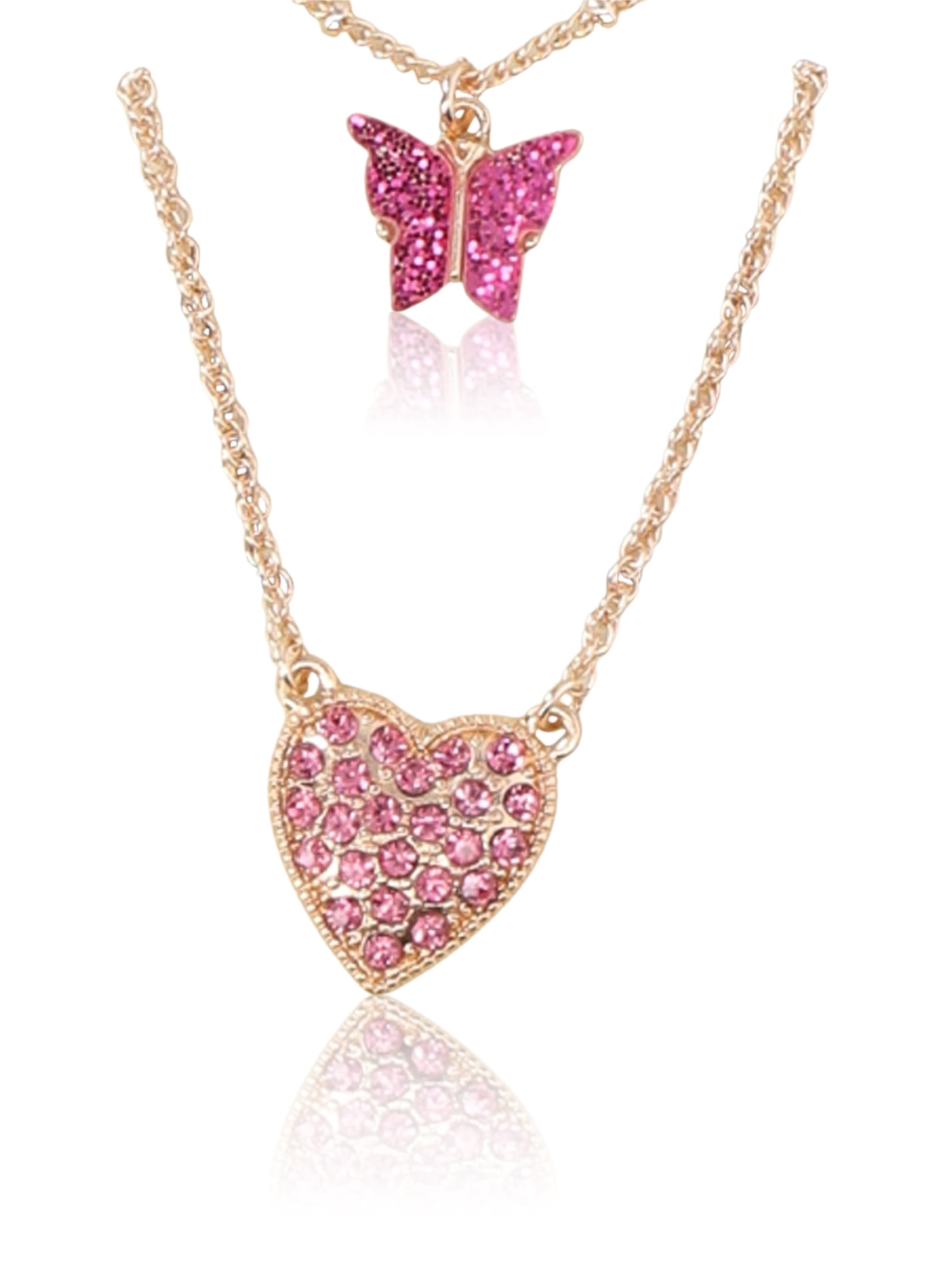 No Boundaries Rhinestone Butterfly and Heart Necklace Set, 3-Pack, Women's