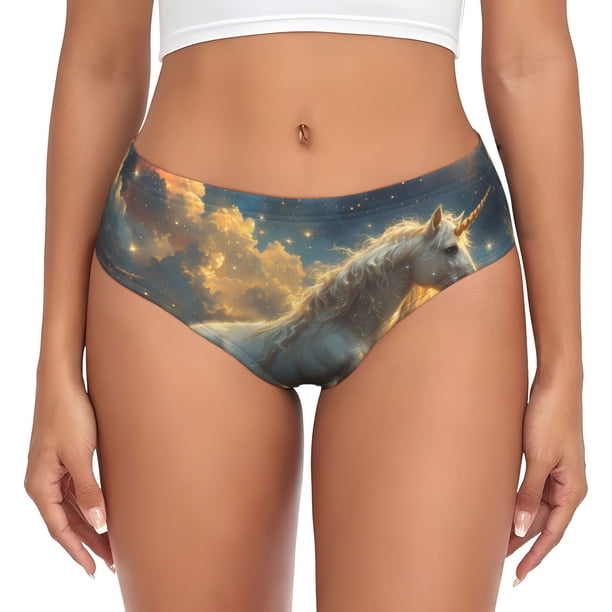 Fotbe Starry Sky White Horse Calzones Estampados para Mujer – Ropa Interior de Algodón, Cómoda, Suave y Elástica-3X-Large