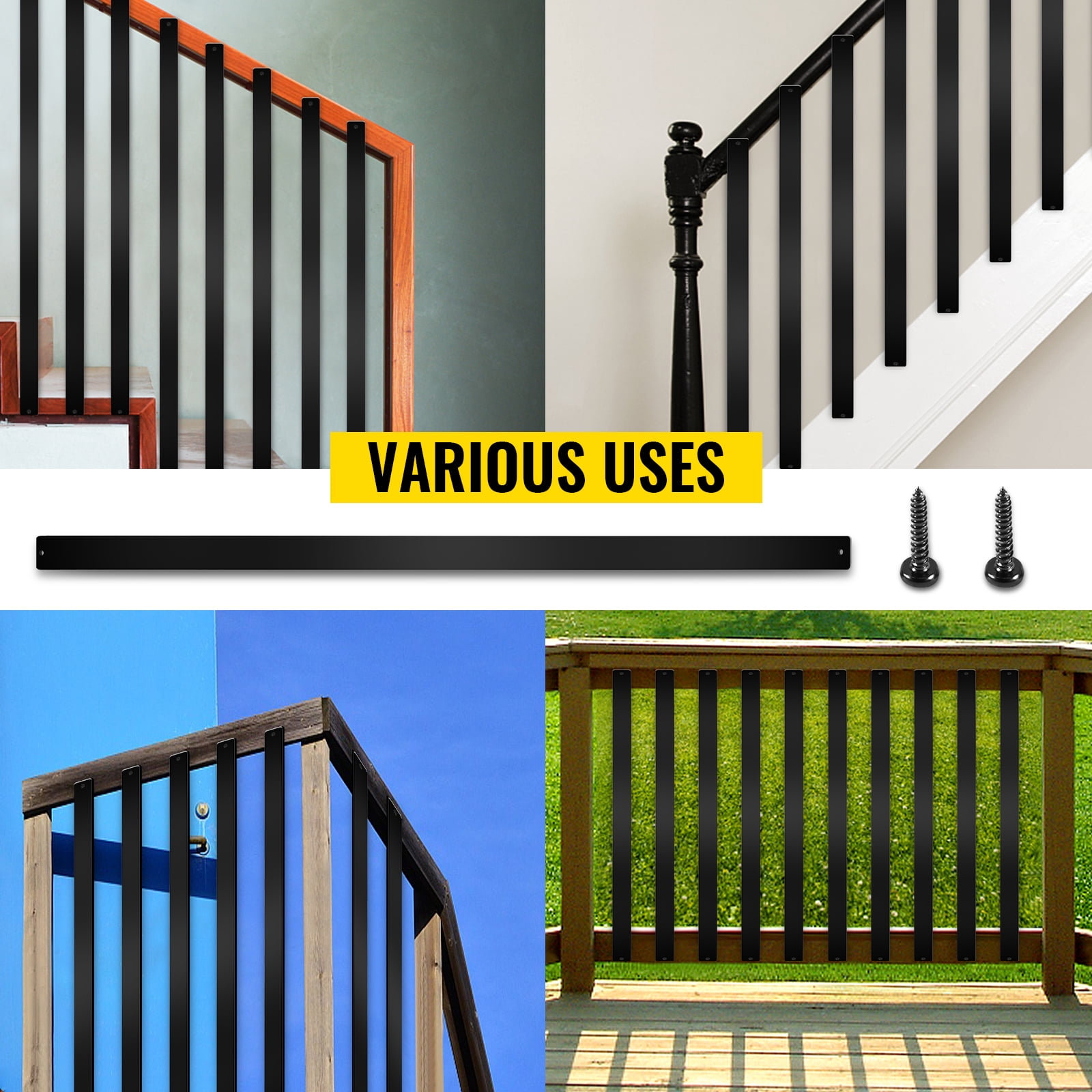 VEVORbrand 29.5" Deck Balusters, 16 Pack Flat Balusters Kits Metal Staircase Baluster With Screws, Aluminum Alloy Deck Railing for Wood and Composite Deck, Stylish Baluster