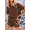 thumbnail image 4 of Conjuntos de Dos Piezas de Punto para Mujer, Blusa y Pantalones Cortos de Corta con Bordes Rematados, Ropa de Estar por Casa y para Viajar. Color Café S, 4 of 10