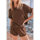 thumbnail image 4 of Conjuntos de Dos Piezas de Punto para Mujer, Blusa y Pantalones Cortos de Corta con Bordes Rematados, Ropa de Estar por Casa y para Viajar. Color Café S, 4 of 10