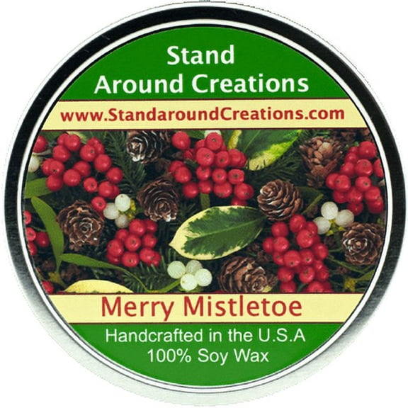 MERRY MISTLETOE TIN 16-OZ. ALL NATURAL SOY CANDLE