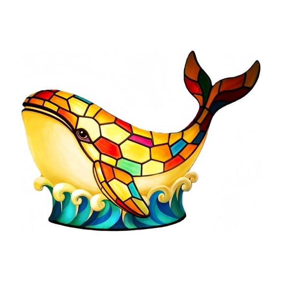 Christmas Whale Night Light, Stained Glass Style Table Lamp, Colorful LED Decorative Light With Soft Warm Glow, Holiday Bedroom Living Room Shelf Seasonal Home Decor