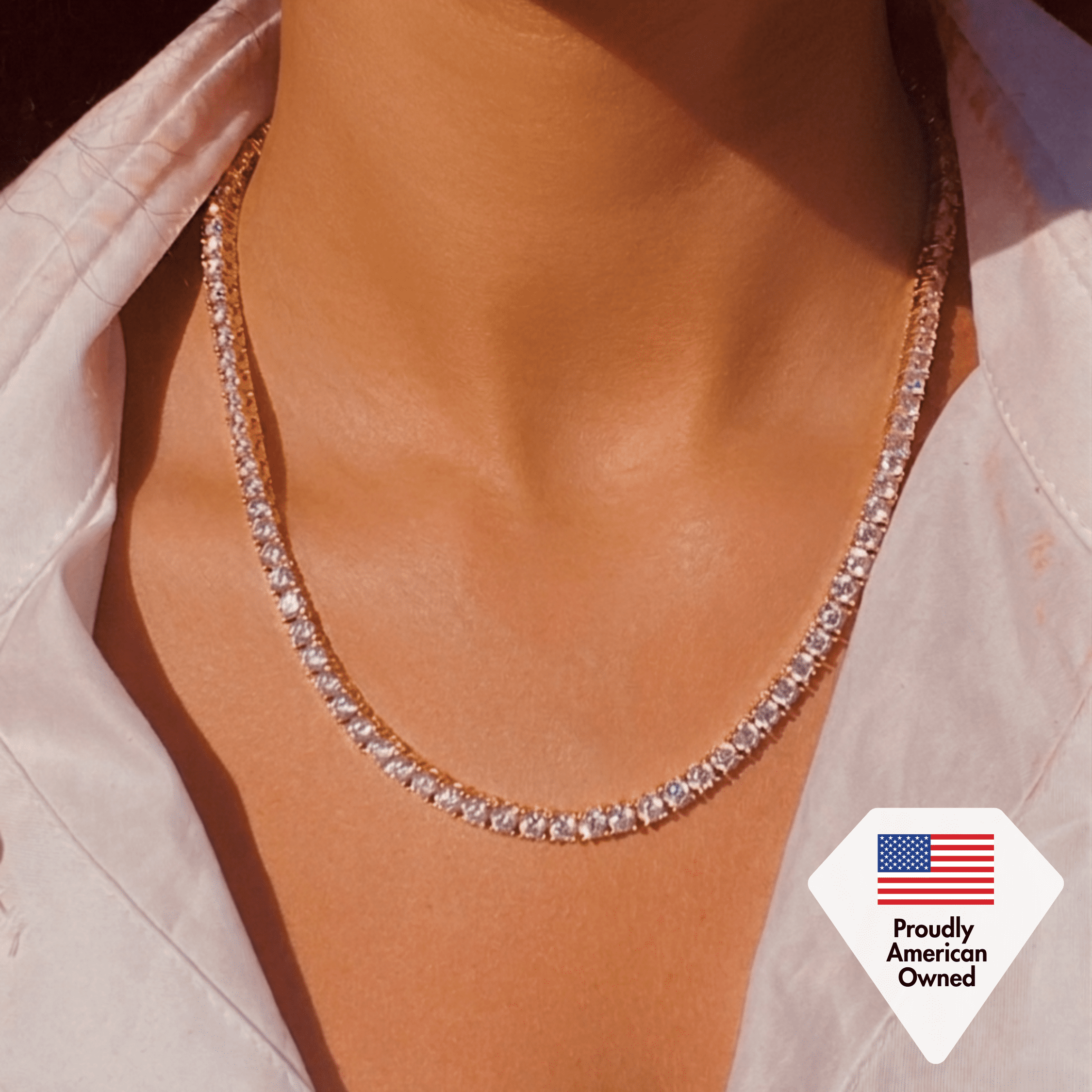 Cate & Chloe Pack of 3 - Whitney, Olivia, Kaylee 18k White Gold Tennis Necklace with Simulated Diamonds for Women
