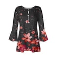 thumbnail image 4 of Htigea Dressy Blouse for Women Flowy Button Down Casual Summer Tops Floral Party Shirts Flare Elbow 3/4 Length Sleeve Pleated Tunic Tops Red,L, 4 of 5