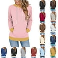thumbnail image 2 of Otntypg Splicing Hoodie Tops for Women Fall Long Sleeve Casual Drawstring Hooded Pullover Sweatshirts Loose Lightweight Comfy Basic Outwear Coat with Pockets Yellow S, 2 of 7