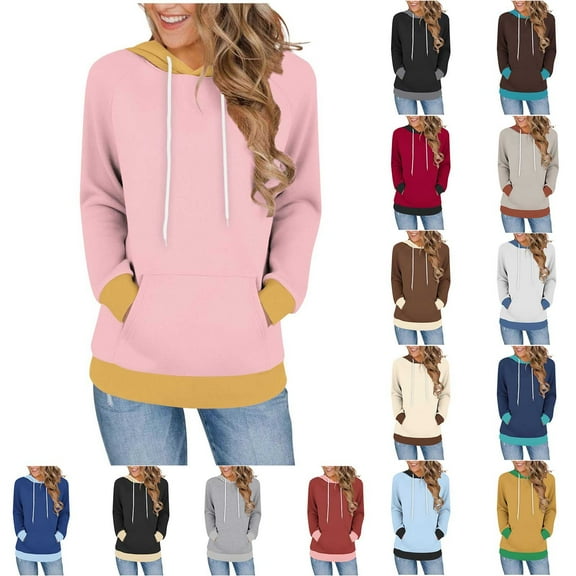 Ashirexll Womens Long Sleeve Tops, Womens Hoodies Pullover, Color Blocked Loose Long Sleeve Pocket Hoodie