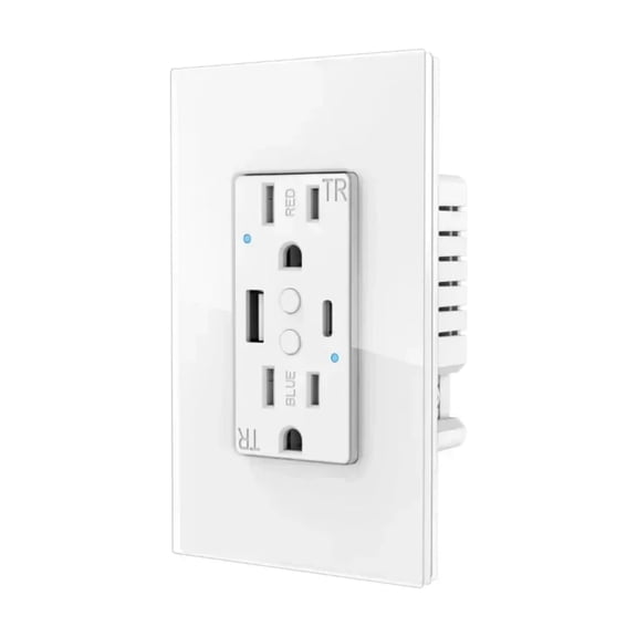 Melery Dual Smart US Wall Outlets - WIFI Tuya USB Type-C PD 20W, Glass Panel Fast Charge, Remote Control Works with Smart Home Assistants