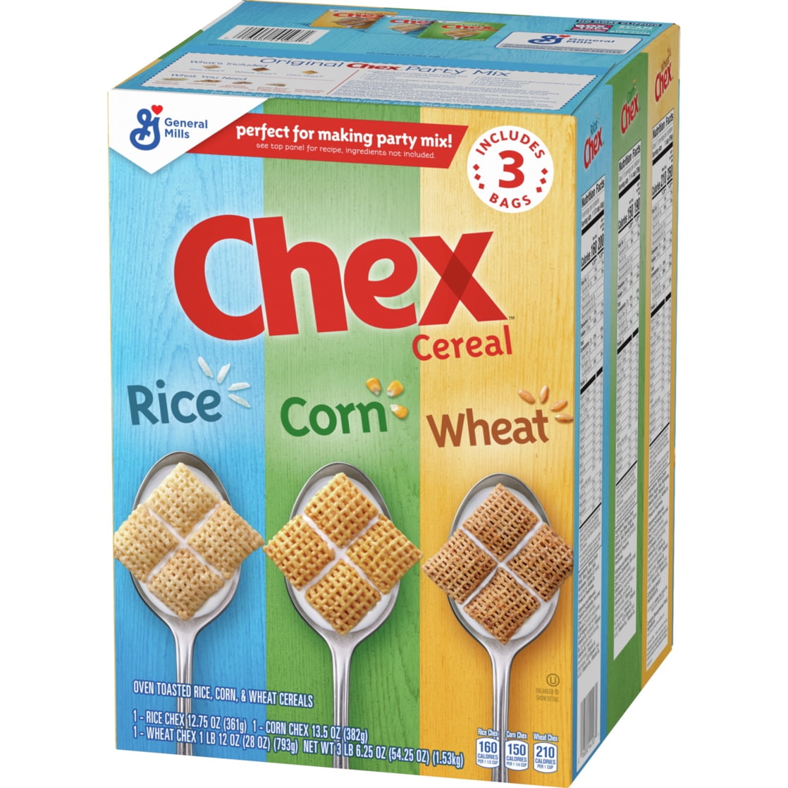 Chex Cereal Party Mix Variety Pack, Corn, Rice and Wheat Chex, 3 ct, 54.25 oz
