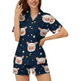 thumbnail image 1 of SKQIT Ensembles de Pyjama à Manches Courtes pour Femmes, 2 Pcs Imprimé Mignon Chemise Boutonnée en Satin Doux et Shorts, 1 of 8