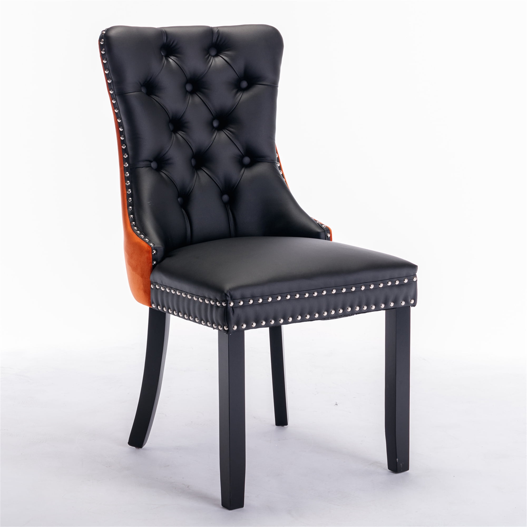 Miniyam Dining Chair Set of 2, High-end Tufted Contemporary PU and Velvet Upholstered, Black+Orange
