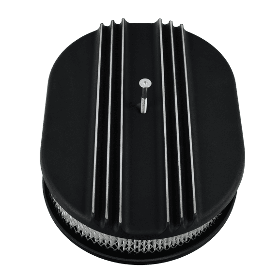 12" Black Aluminum Oval Half Finned Air Cleaner Kit for Chevy Ford SBC