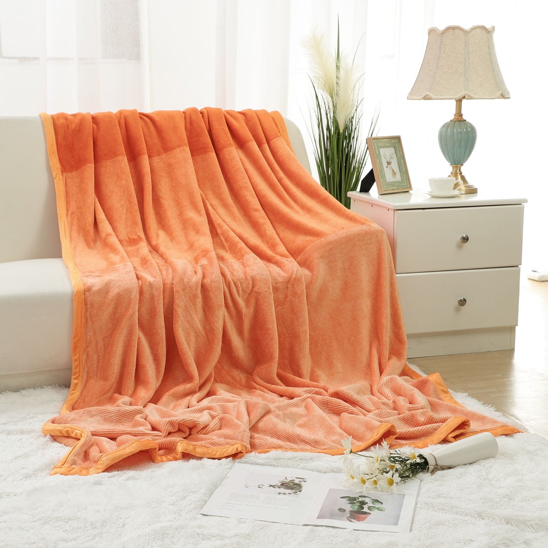 PiccoCasa Flannel Fleece Blanket Soft Gradient Ombre Microfiber Plush