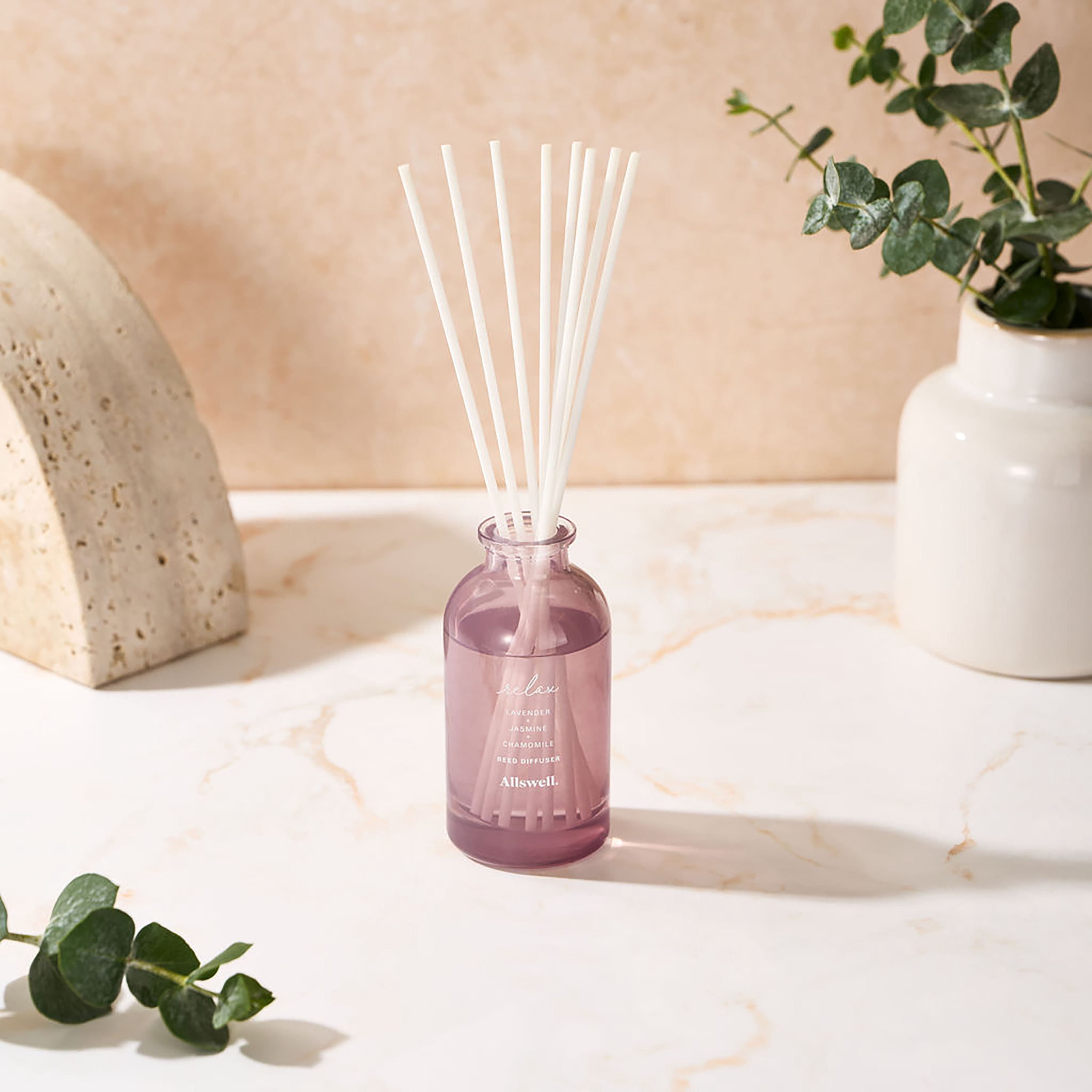 Allswell Relax (Lavender + Jasmine + Chamomile) Scented Reed Diffuser 3 fl oz (90mL) With 8 Synthetic Reeds.