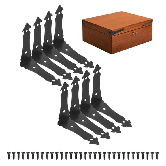 Uxcell 8 Pcs Decorative Corner Brackets, 3.2"x3.2"x1.2" Right Angle Brackets Metal Corner Protector with 32 Screws for Case Box Wooden Cabinets (Black, l Shape)