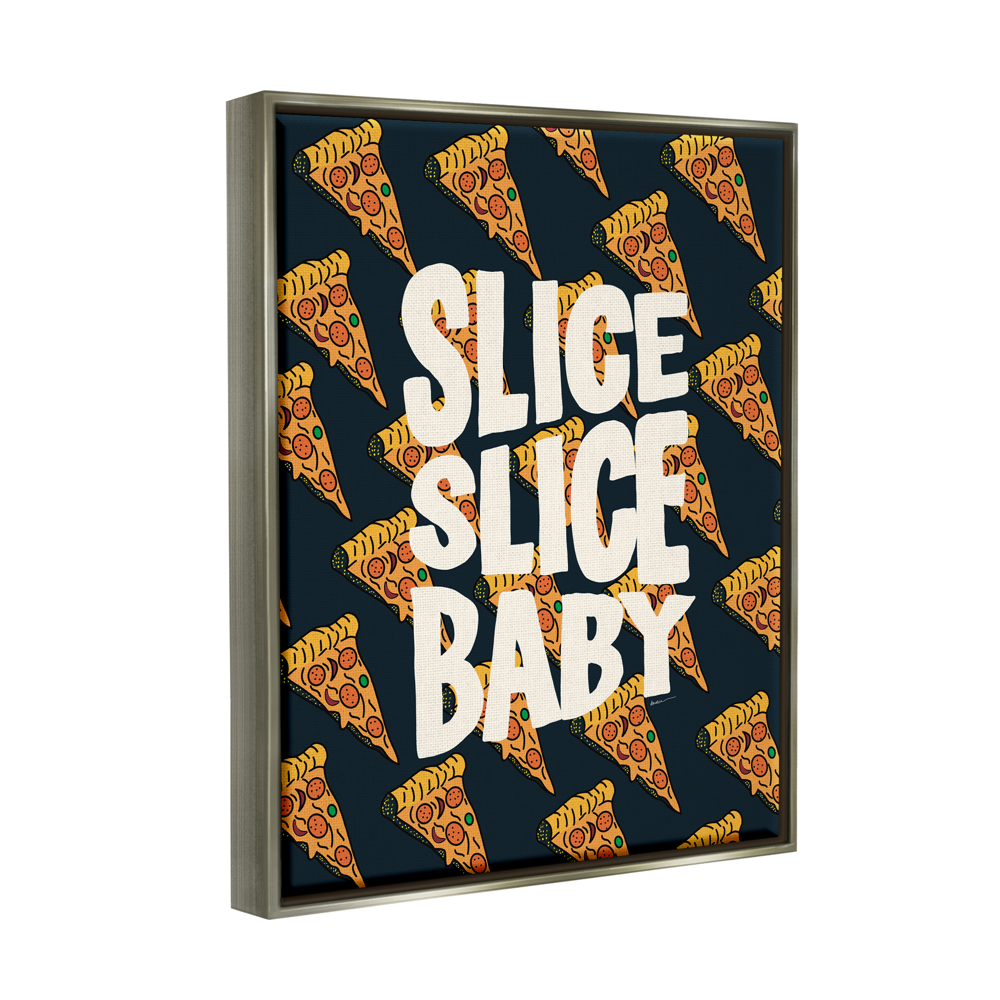 Stupell Industries Pop Pizza Slice Baby Food & Beverage Painting Gray Floater Framed Canvas Art Print Wall Art, 17 x 21