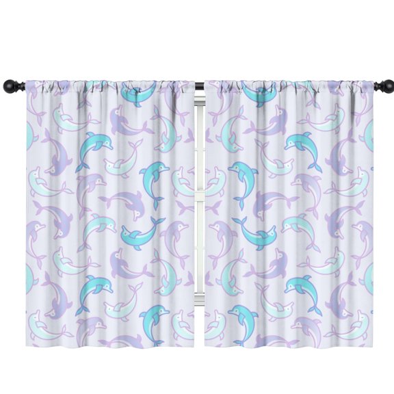 Funny Window Curtains for Kids Room - 42Wx63H Inch 2 Panels, Rod Pocket Colorful Cartoon Dolphins Patterns for Boys Bedroom Decor Preschool Classroom Curtains Playroom Living Room Window Drapes
