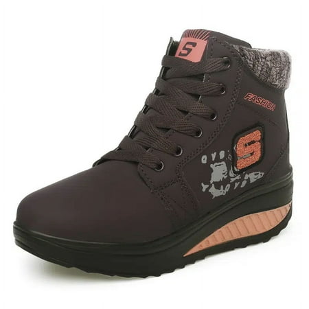 

Round Toe Lace Up Snow Boots Thermal Thickening Fleece Lined High Top Wedge Shoes Women‘s Footwear