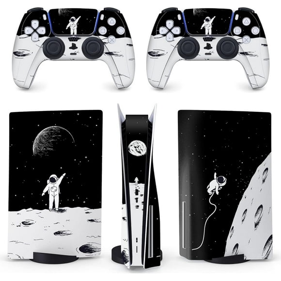 Space Astronaut Skin PS5 | Galaxy Moon Spaceship Anime Cartoon Cute Vinyl Cover Wrap Sticker Full Set Console Controller with Sony Playstation 5 Disc