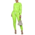 thumbnail image 5 of Ensemble Manches Longues Fluorescentes pour Femmes, Haut Classique Col Rond Serré, Pantalon d'Exercice Plissé Ajusté, 5 of 5