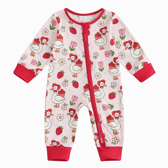 Gerichy Baby Girl Fall Clothes Goose Floral Print Romper Zipper One Piece Jumpsuit 0 3 6 12 18 Months Cute Newborn Outfits