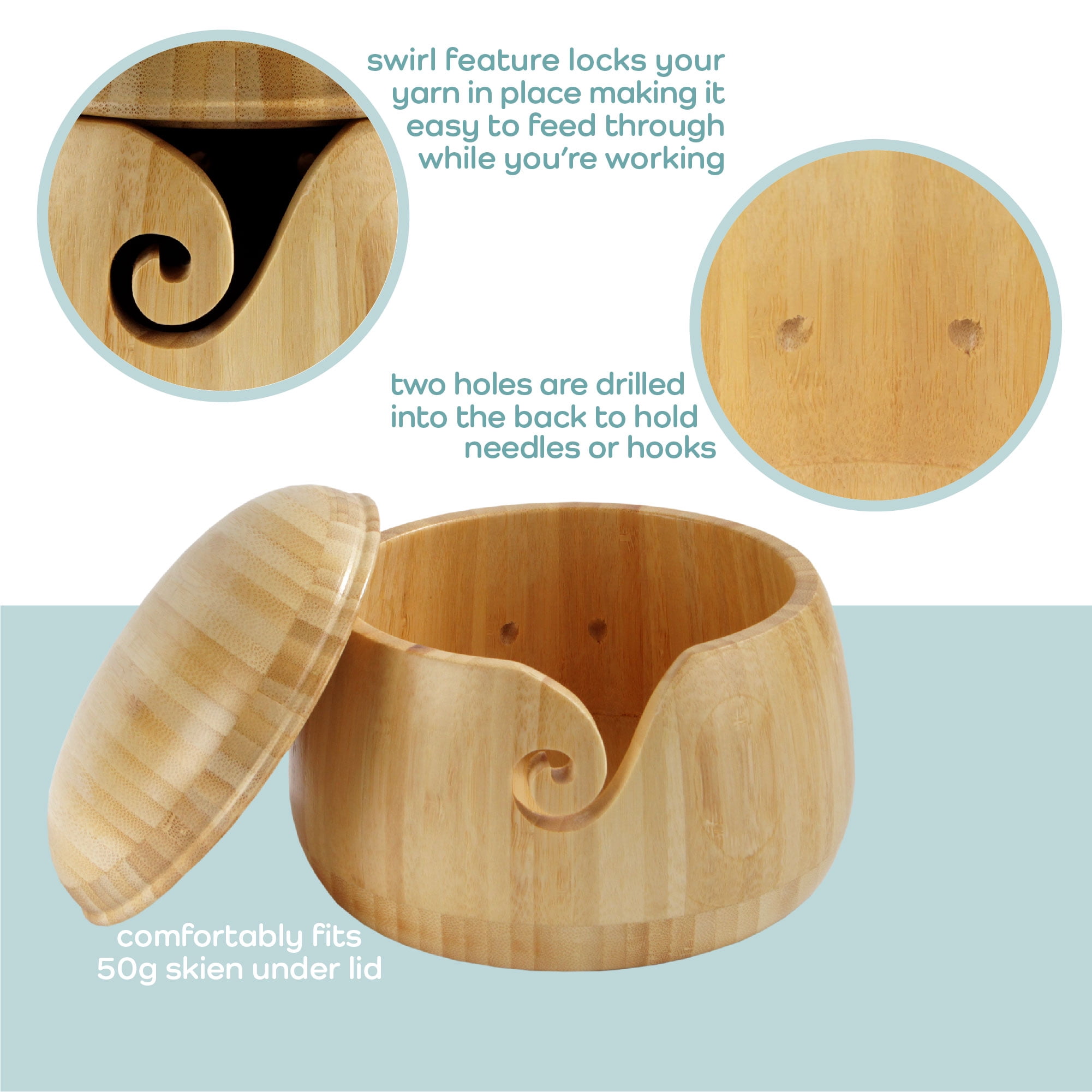 JubileeYarn Bamboo Yarn Bowl with Lid - Holder Knitting Crochet Accessories - Natural - 10 Bowls