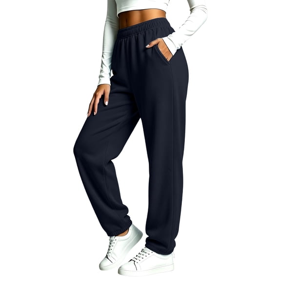 Dnhxils Straight Leg Sweatpants for Women Trendy Elastic Waist Pants with Pockets for Ladies Womens Fall Fashion Clothes Black XXXL