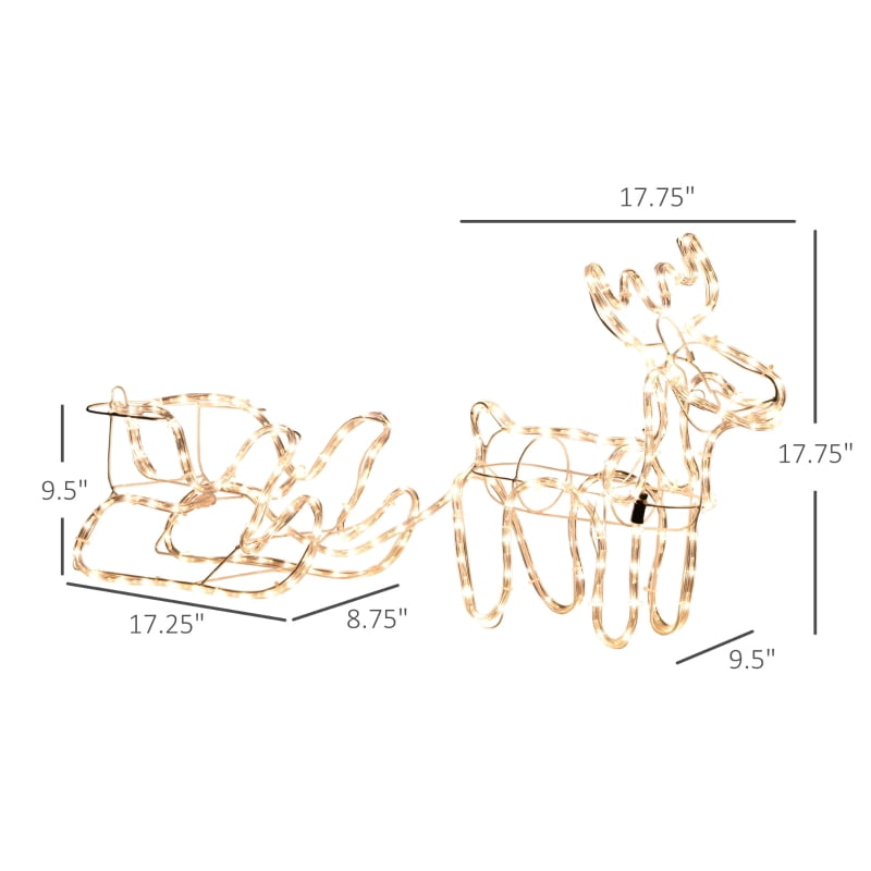 Alvantor Christmas Reindeer & Santa Sleigh with LED Lights, Steel Frame Yard Decoration 17.75"x9.5"x17.75" White